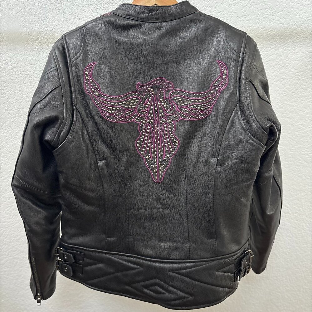 💜🔥 Women’s Milwaukee Leather Biker Jacket – Black w/ Purple Detail – Studded